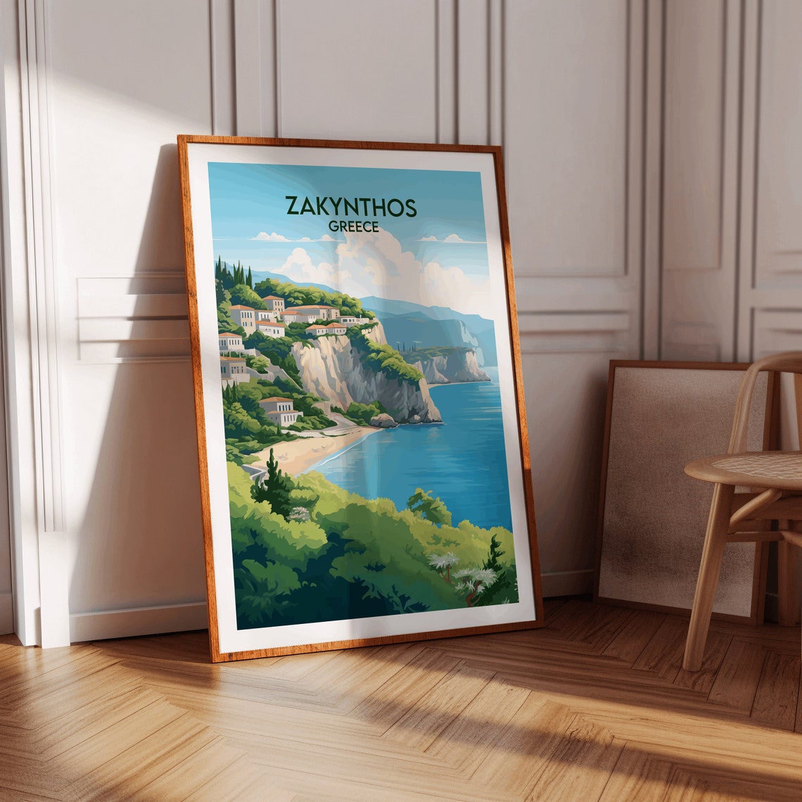 Zakynthos Greece Cliffs Sea View Hillside Village Travel Poster - Image 3