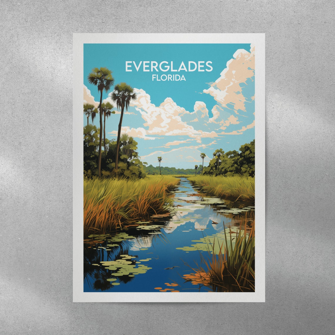 Everglades Florida Marsh Waterway Palms Under Summer Sky Poster - Image 3