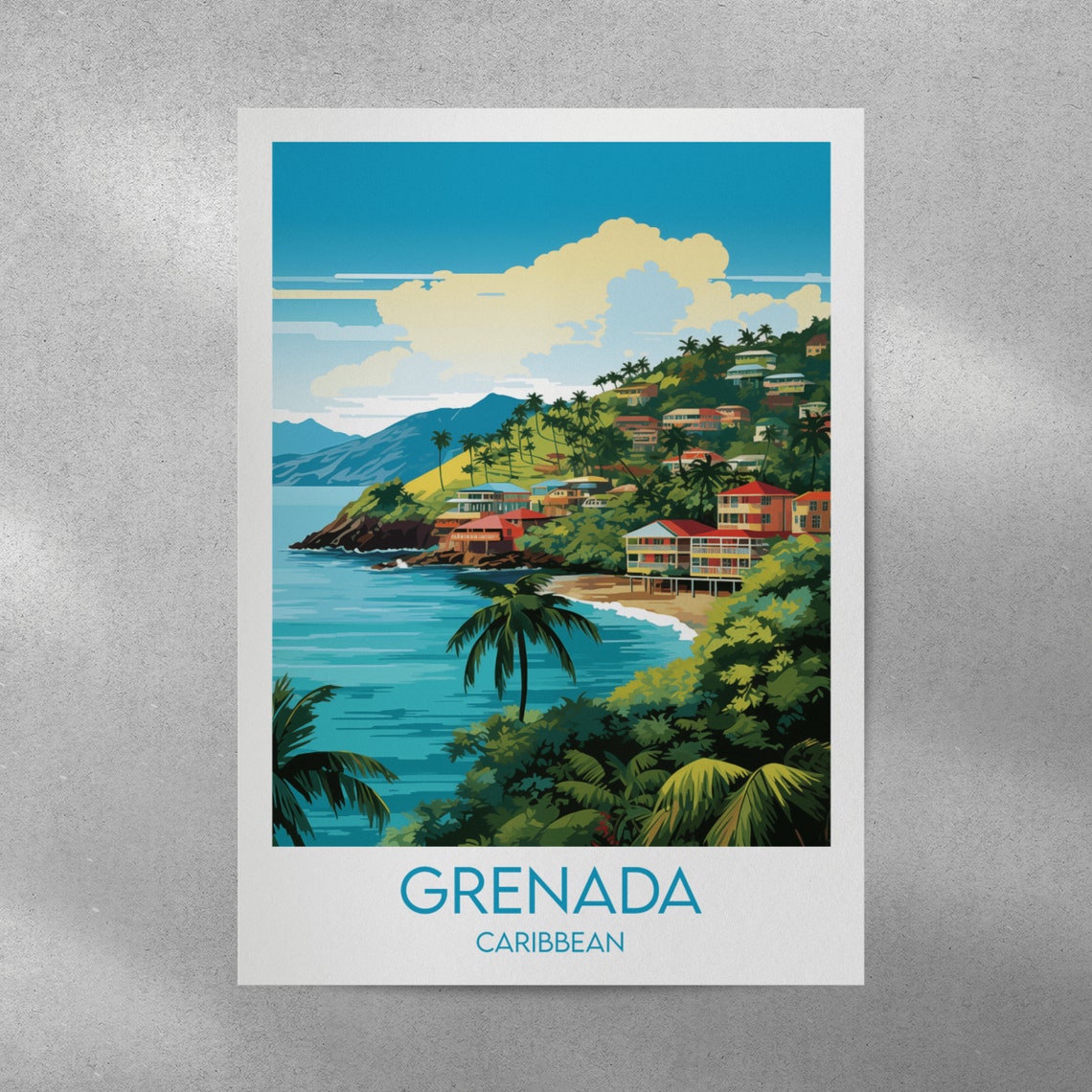 Grenada Caribbean Coastal Town Tropical Beach Scene Travel Poster - Image 4