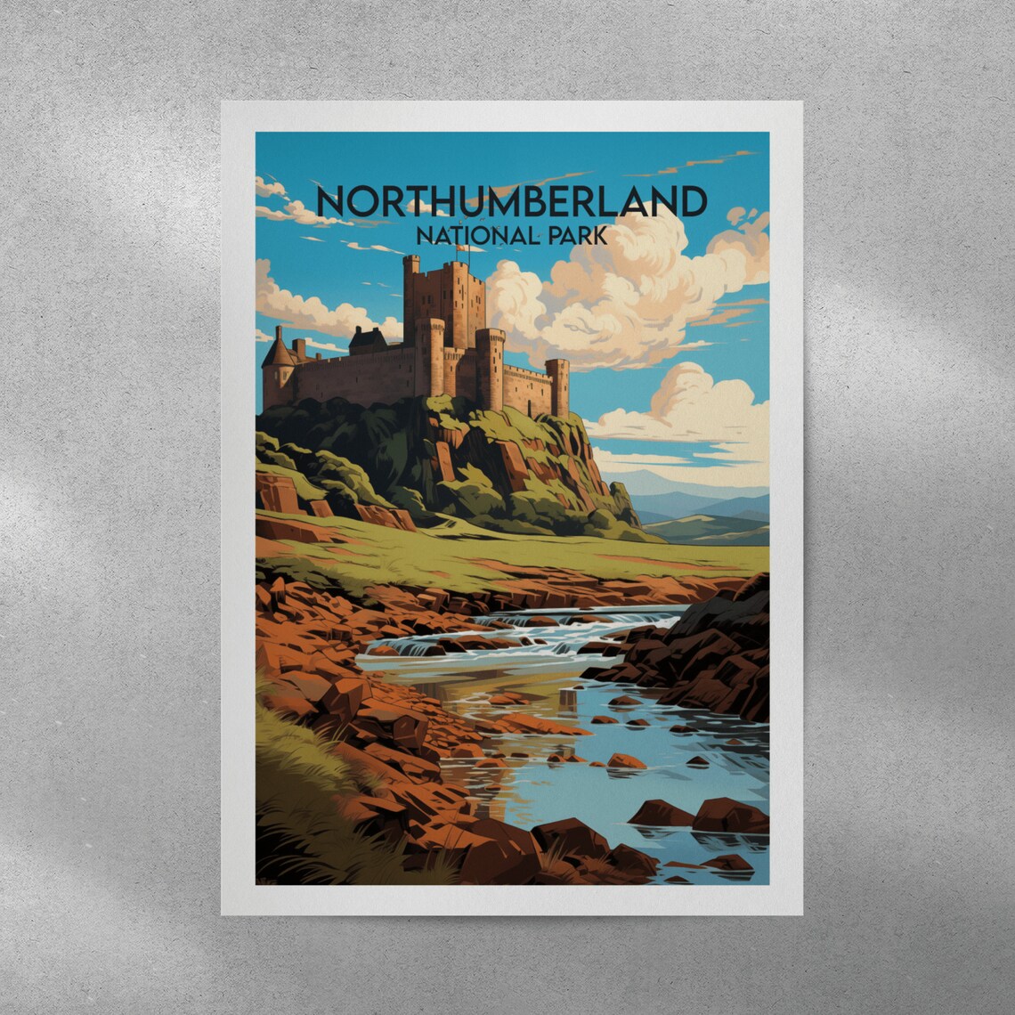 Northumberland National Park Castle Ruins River Retro Travel Poster - Image 3