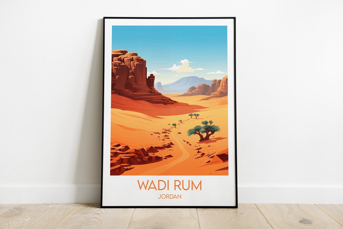 Wadi Rum Jordan Red Rock Desert Valley Caravan Travel Poster