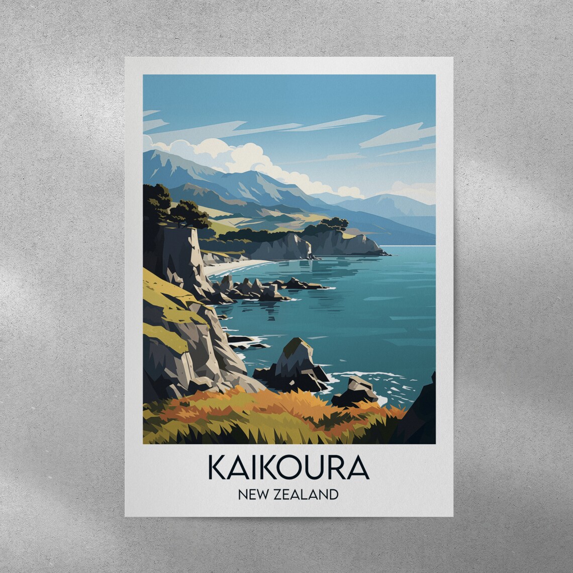 Kaikoura New Zealand Cliff Coast Turquoise Sea Scenic Travel Poster - Image 3