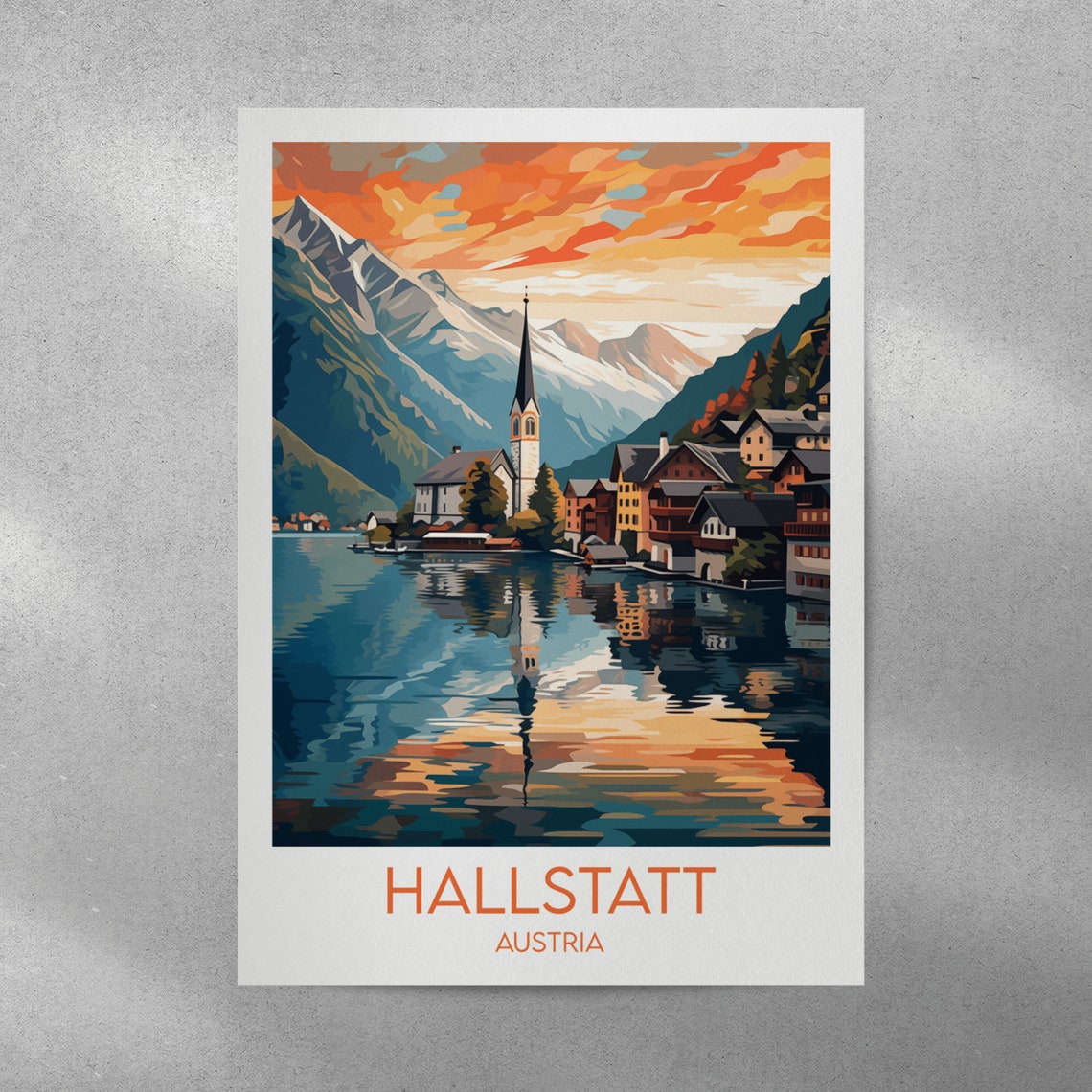 Hallstatt Austria Sunset Lake Reflection Mountain Village Poster - Image 3