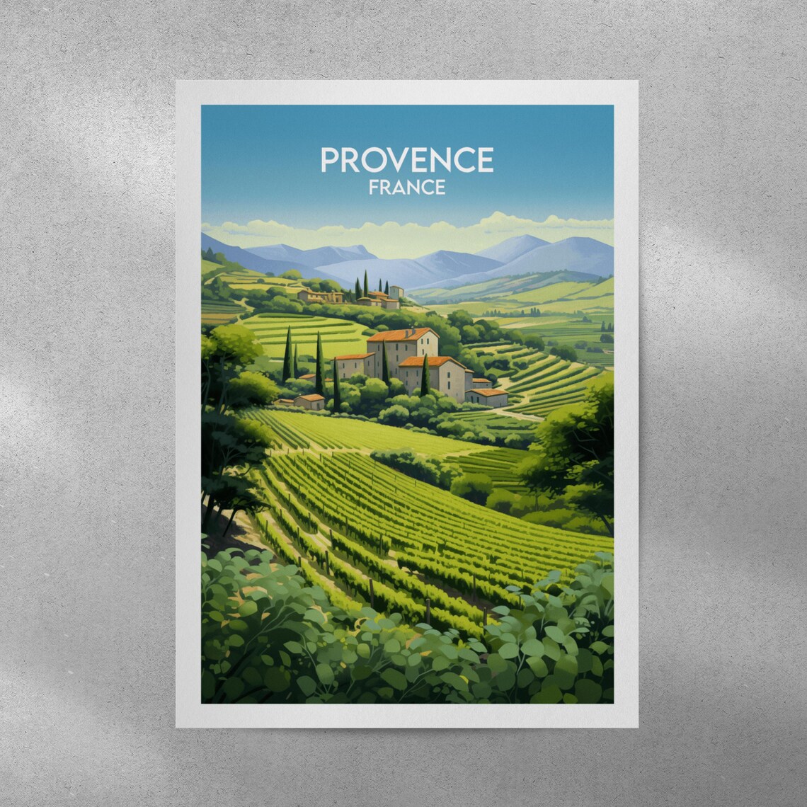 Provence France Vineyard Villa Cypress Farmhouse Scenic Travel Poster - Image 4