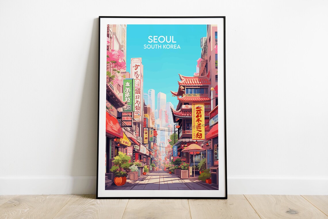 Seoul South Korea Vibrant Old Street Market Cityscape Travel Poster