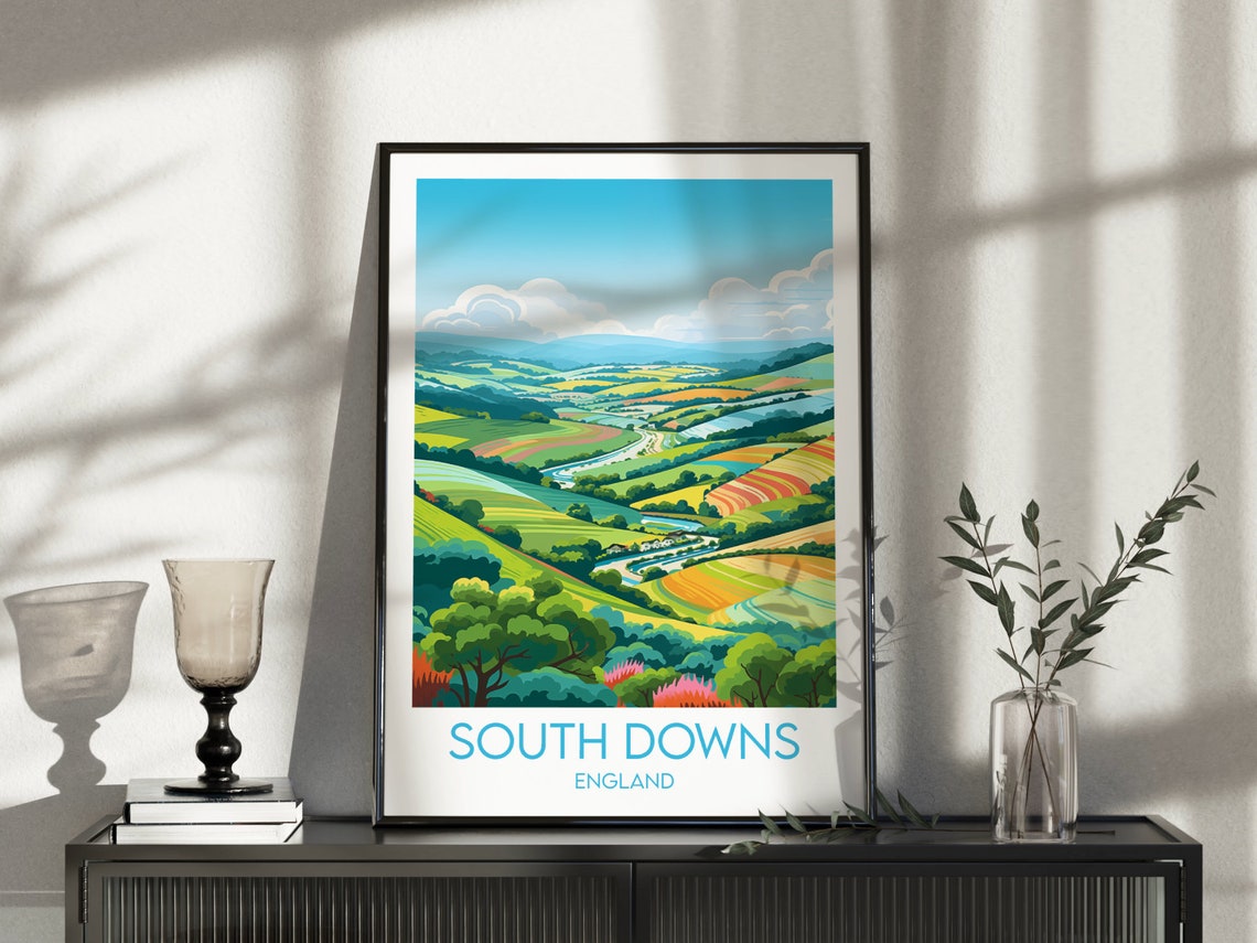 South Downs England Rolling Farmland Landscape Travel Poster Art - Image 5