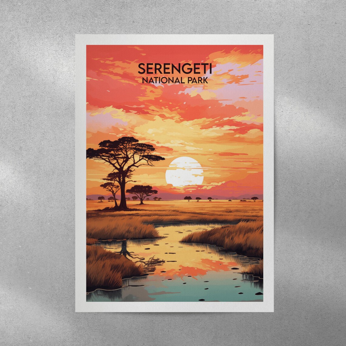 Serengeti National Park Sunset Savanna Acacia Africa Travel Poster - Image 4