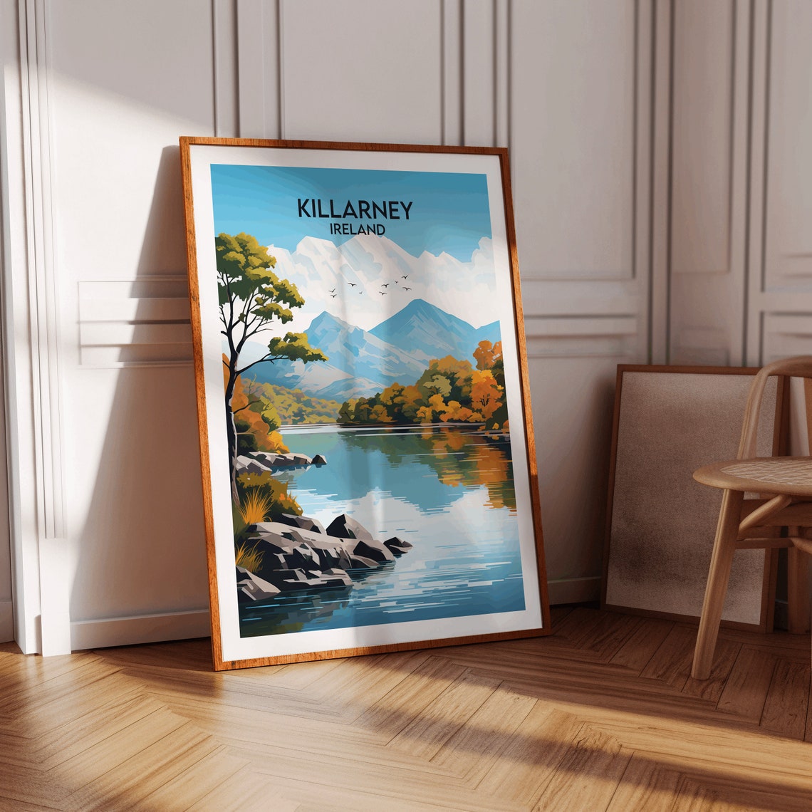 Killarney Ireland Lakeside Mountains Autumn Birds Travel Poster - Image 2