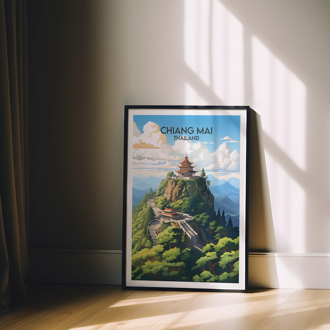 Chiang Mai Thailand Mountain Temple Forest Stairs Scenic Travel Poster - Image 2