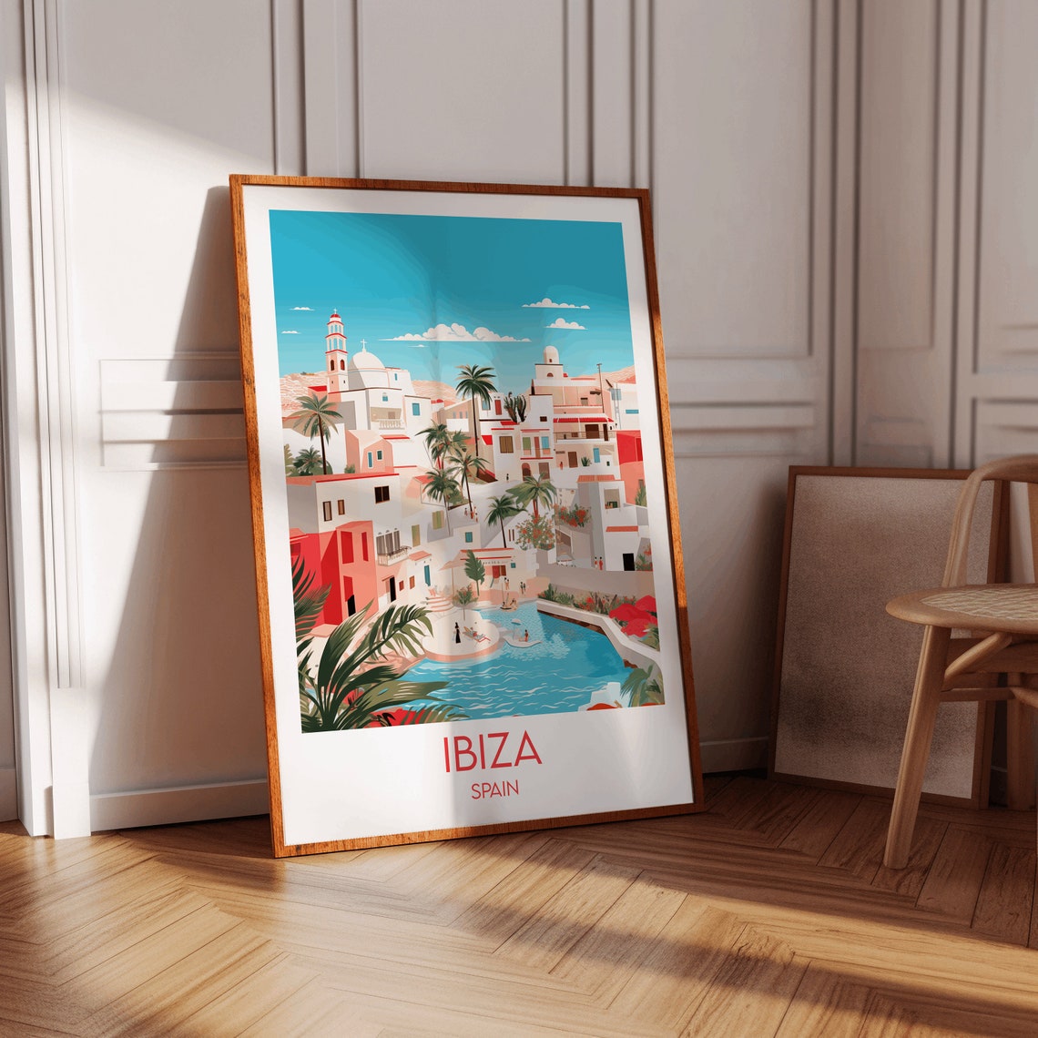 Ibiza Spain White Old Town Coastline Retro Travel Art Poster - Image 3