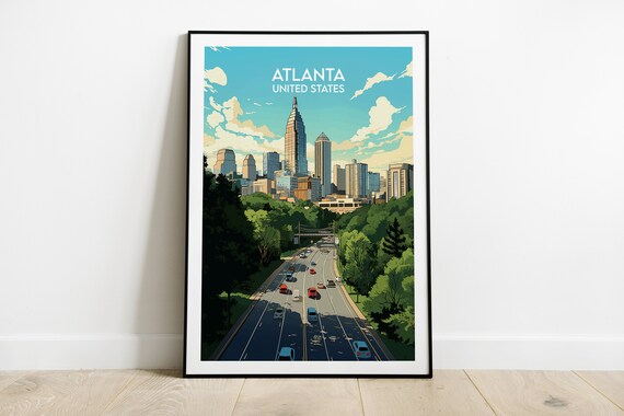Atlanta Georgia City Skyline Highway Sunny Cityscape Travel Poster