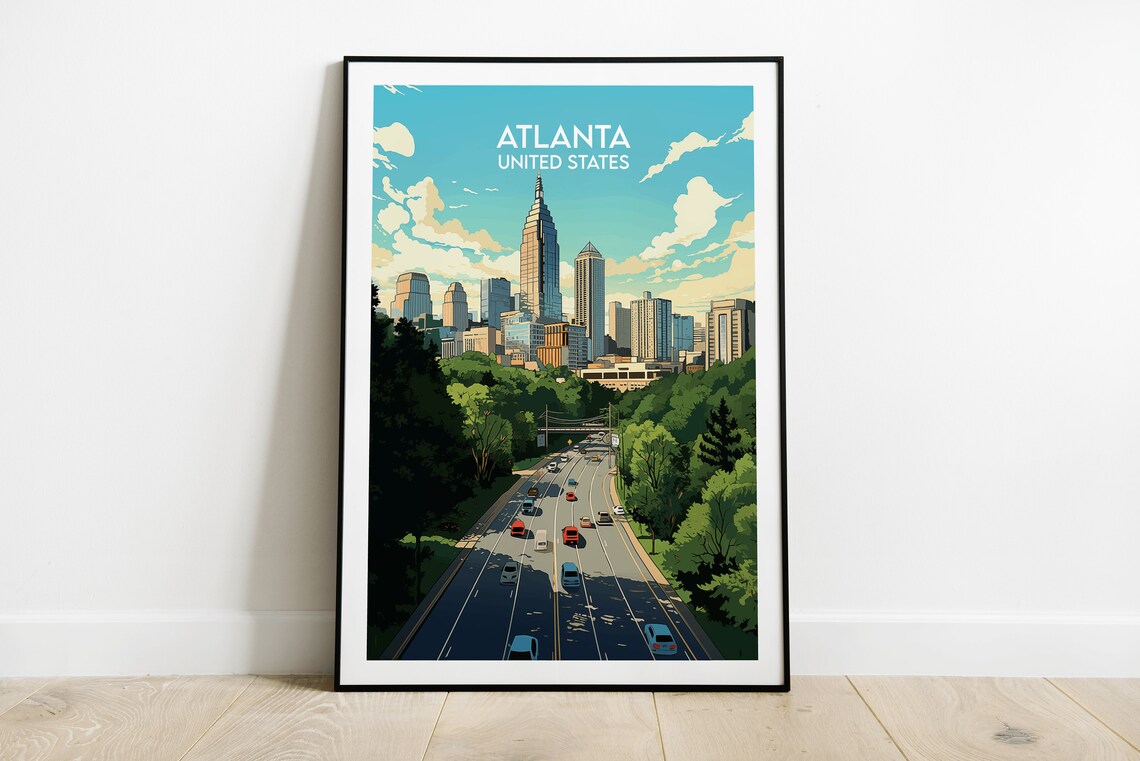 Atlanta Georgia City Skyline Highway Sunny Cityscape Travel Poster