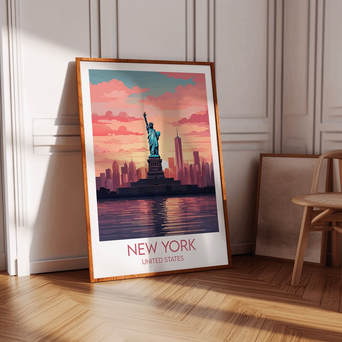 New York Lady Liberty Sunset Reflection Manhattan Travel Poster - Image 2