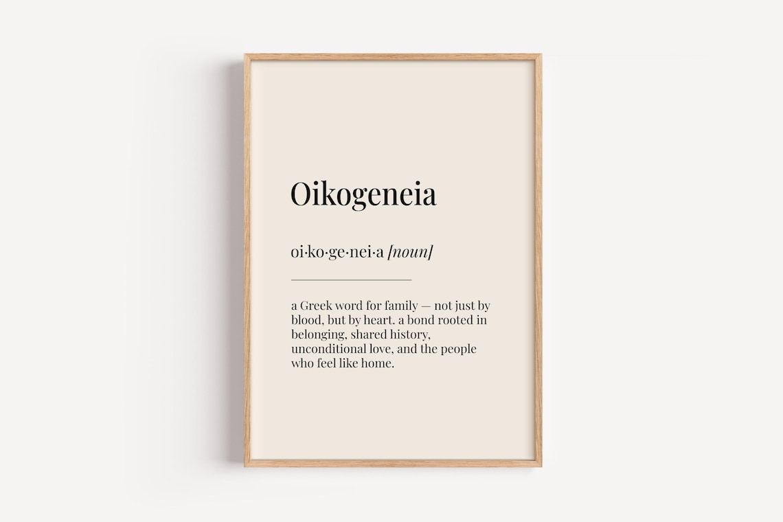 Oikogeneia Greek Family Word Definition Poster Heartwarming Home Decor