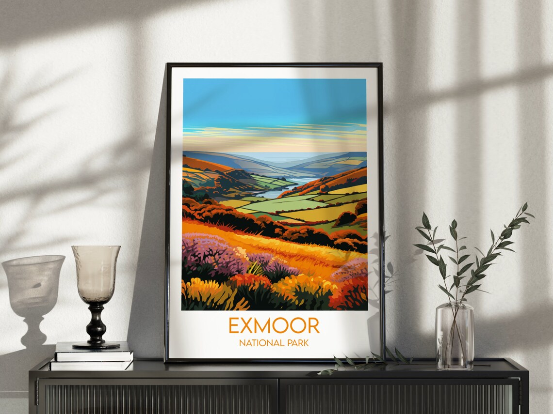 Exmoor National Park Heather Moorland Valley Vista Travel Poster - Image 3