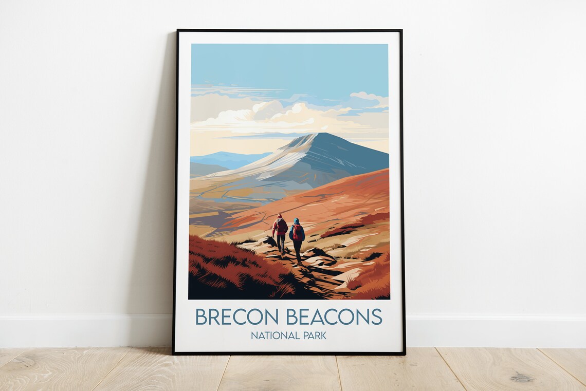 Brecon Beacons Wales Red Hills Hiking Trail Autumn Travel Poster