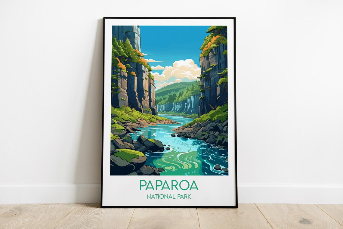 Paparoa National Park River Gorge Canyon Vintage Travel Wall Art