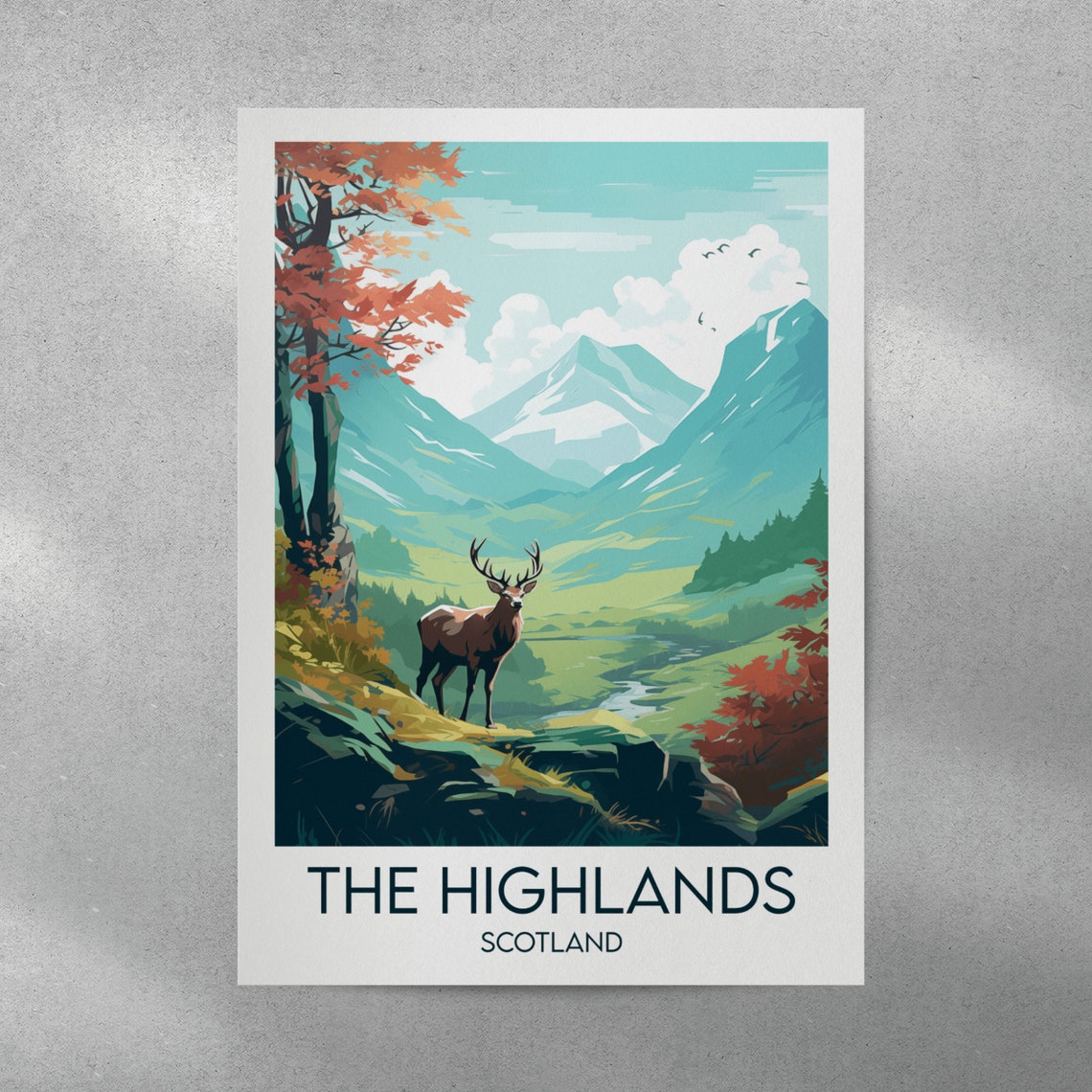 Scottish Highlands Red Deer Stag Mountains Scotland Travel Poster - Image 3