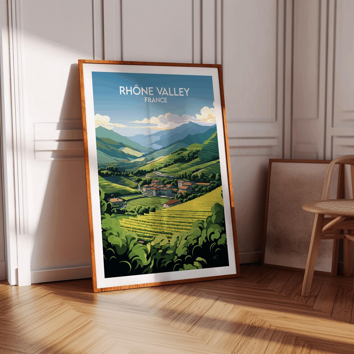 Rhone Valley France Vineyard Village Valley Golden Hills Travel Poster - Image 3