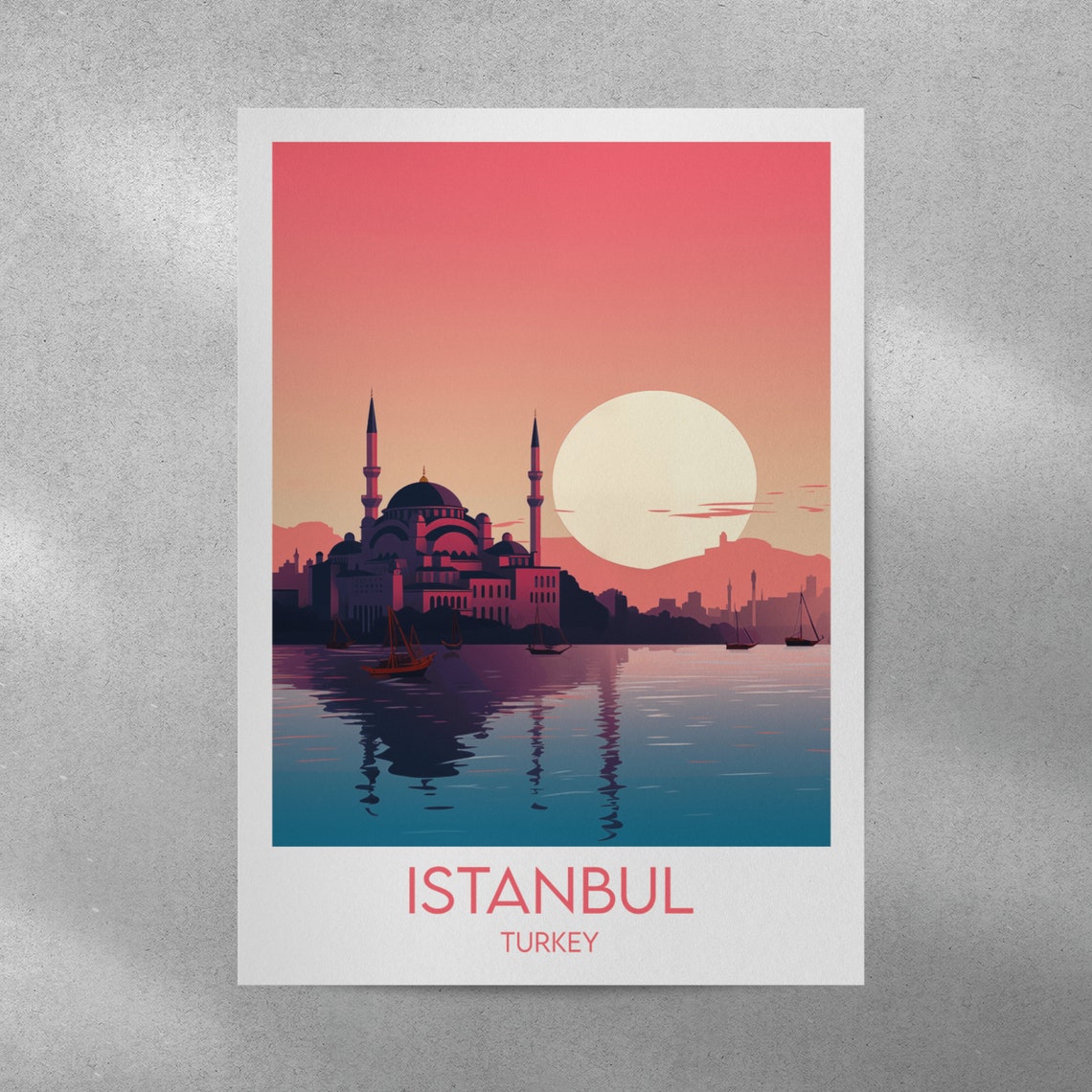 Istanbul Turkey Mosque Sunset Water Reflection Travel Poster - Image 4