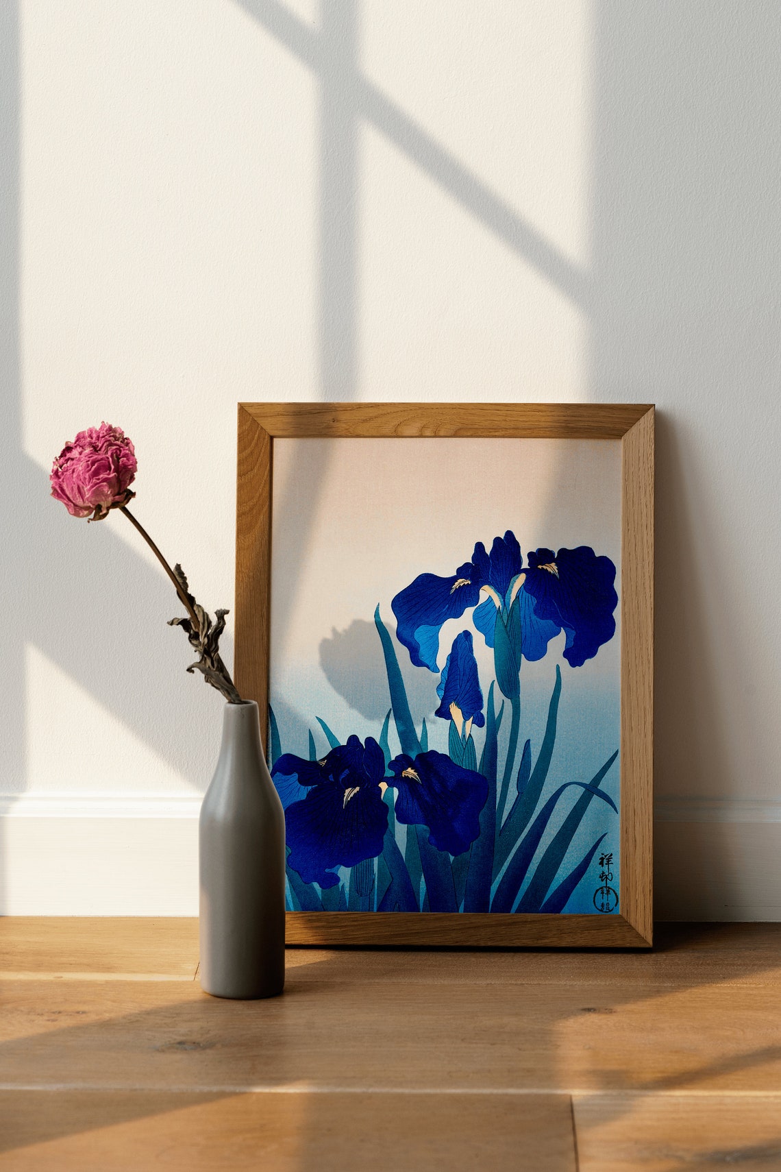Ohara Koson Blue Iris Blossoms Japanese Woodblock Style Art Print - Image 3