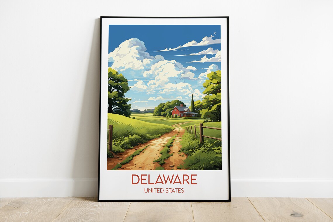 Delaware United States Country Lane Barn Pastoral Scene Travel Poster