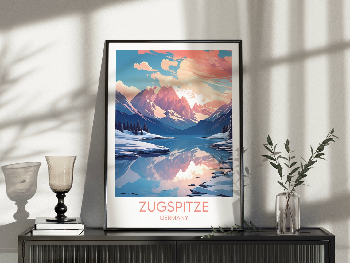 Zugspitze Germany Alpine Peak Snowy Lake Reflection Travel Poster - Image 5