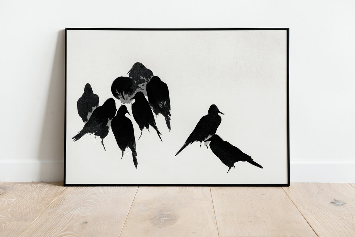 Japanese Black Crows Ink Wash Minimalist Bird Silhouette Art Poster - Image 4