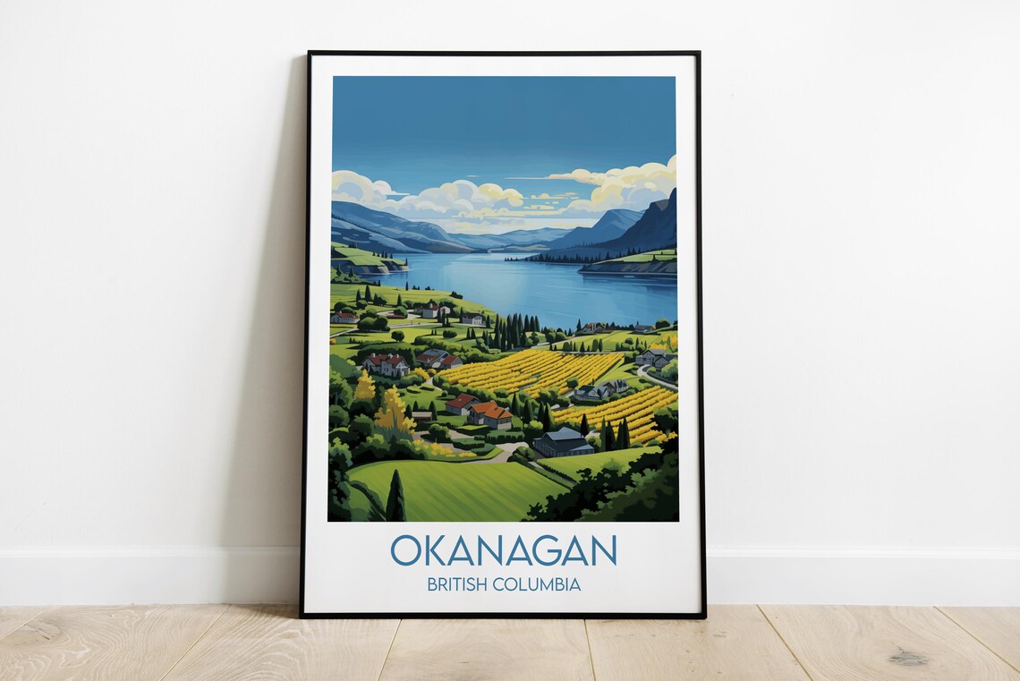 Okanagan British Columbia Vineyard Lake Vintage Travel Poster