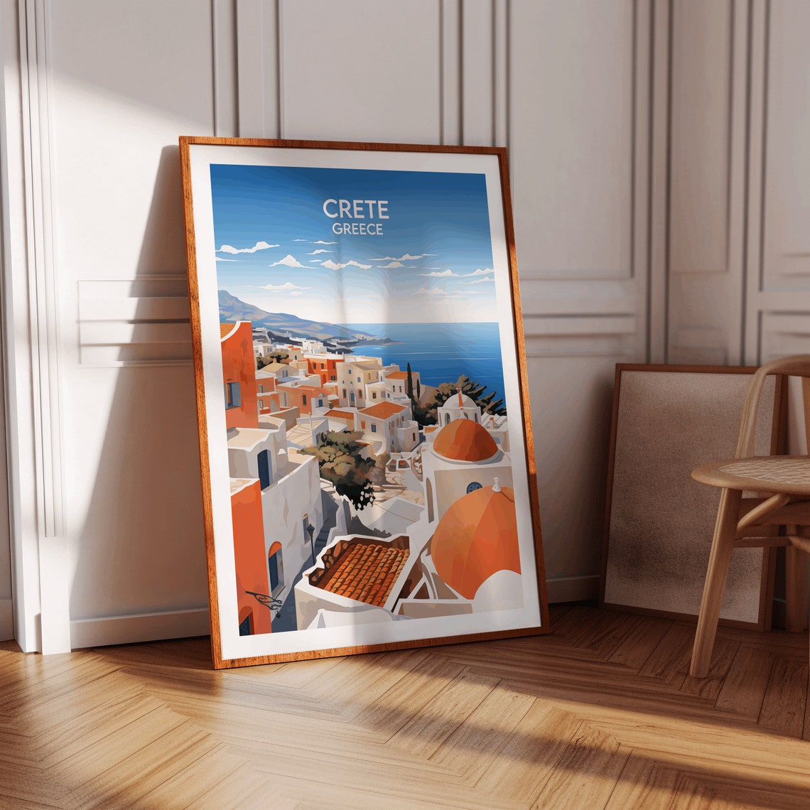 Crete Greece Whitewashed Village Blue Domes Seaside Travel Poster - Image 3