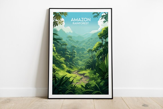 Amazon Rainforest Lush Green Jungle Canopy Vintage Travel Poster