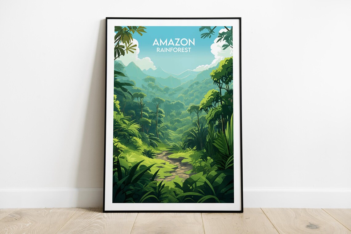 Amazon Rainforest Lush Green Jungle Canopy Vintage Travel Poster