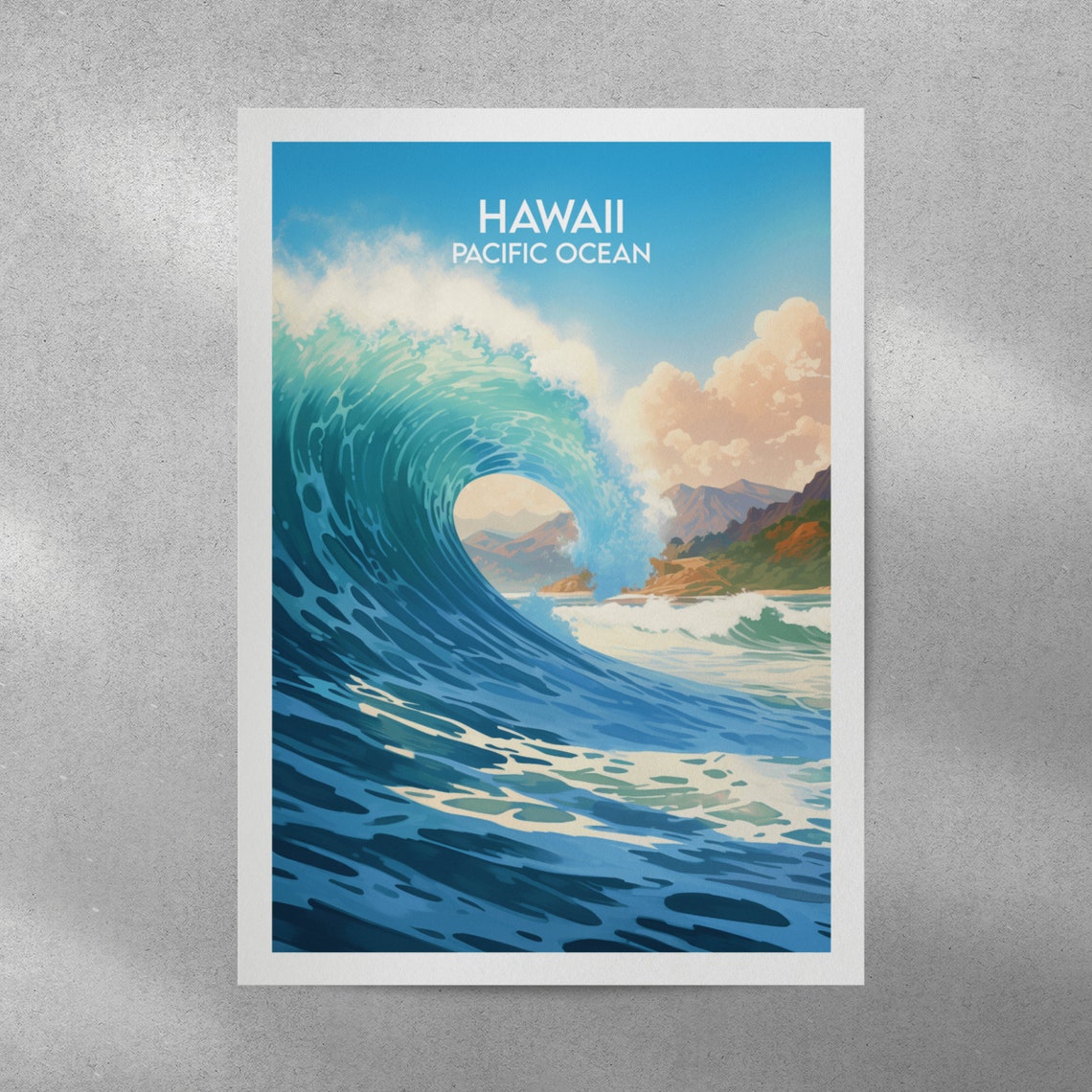 Hawaii Pacific Ocean Big Wave Surf Barrel Vintage Travel Poster - Image 2