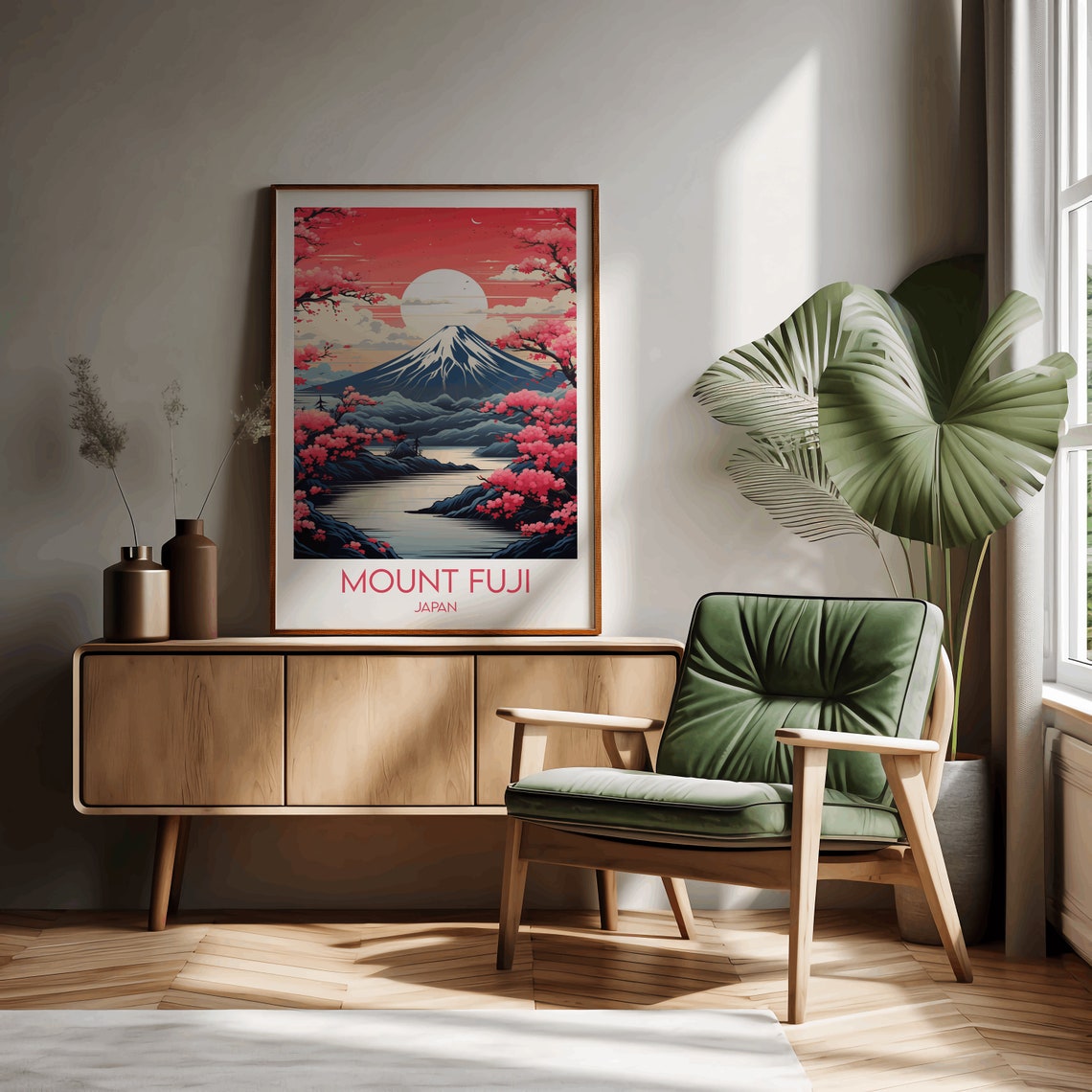 Mount Fuji Japan Cherry Blossom Sunset Mountain Travel Poster - Image 2
