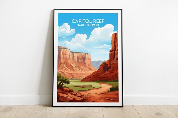 Capitol Reef National Park Red Rock Cliffs Desert Vintage Travel Poster