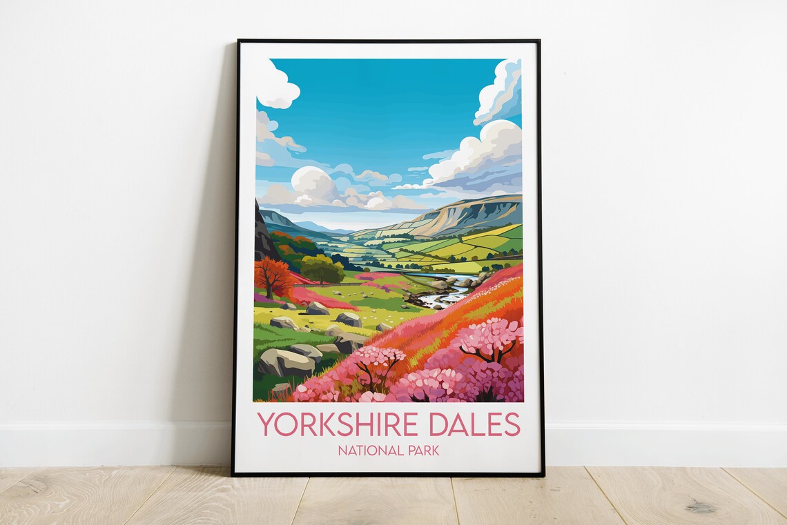 Yorkshire Dales National Park Heather Hills River Valley Travel Poster