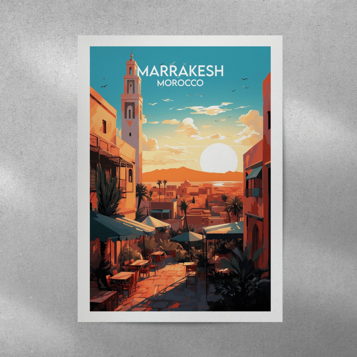 Marrakesh Morocco Sunset Medina Travel Illustration Art Poster - Image 5