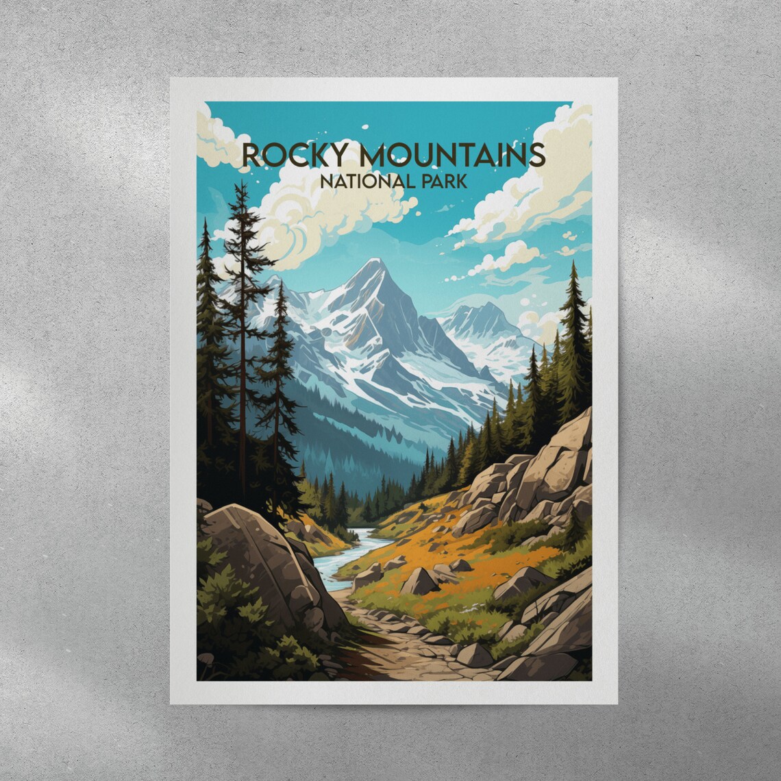 Rocky Mountains National Park Snowy Peaks Vintage Travel Poster - Image 3