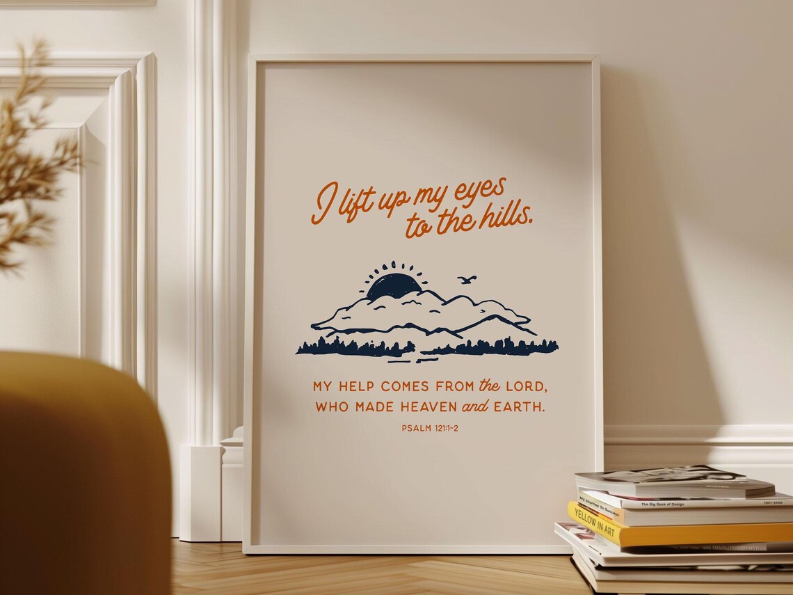 Retro Psalm 121, Mountain Sketch Nursery Art Print