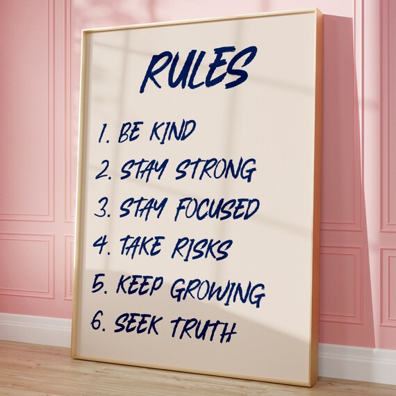 Rules Poster Be Kind Stay Strong Focused Motivational Typography