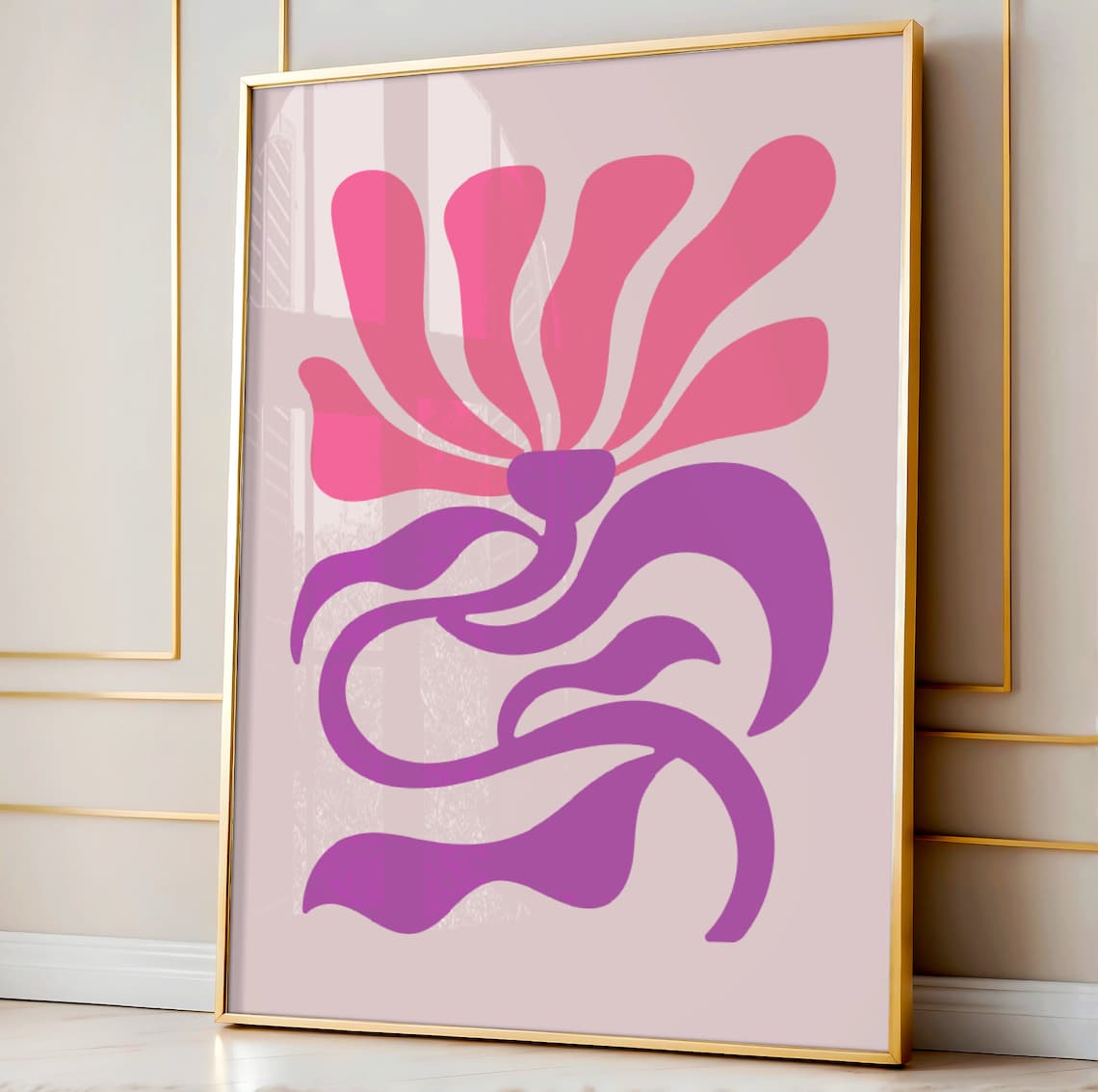 Pink Purple Abstract Bloom Boho Modern Flower Bedroom Art Poster