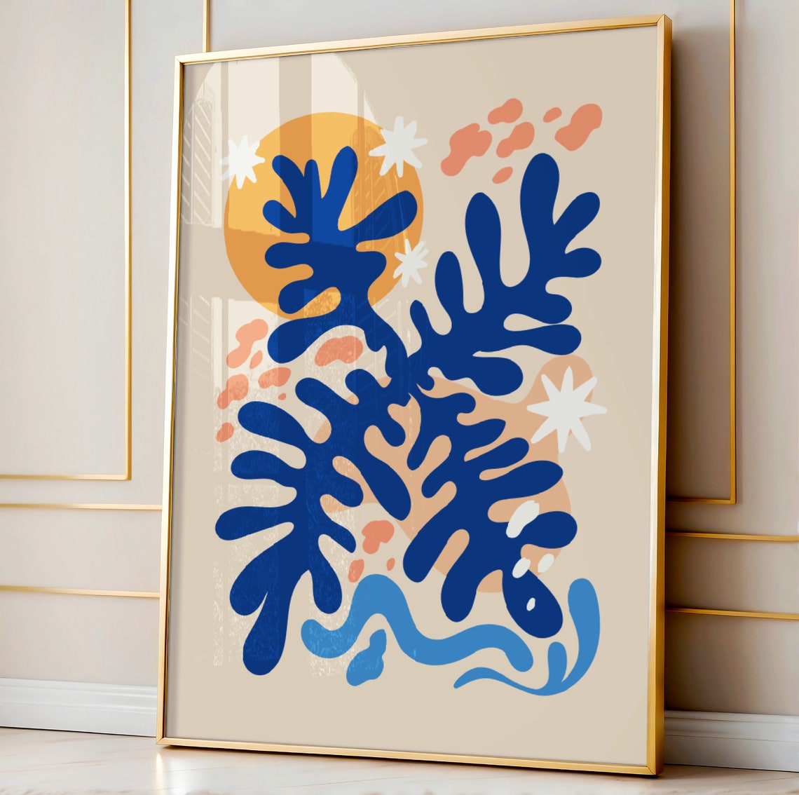 Matisse Inspired Blue Botanical Cutout Abstract Modern Art Poster