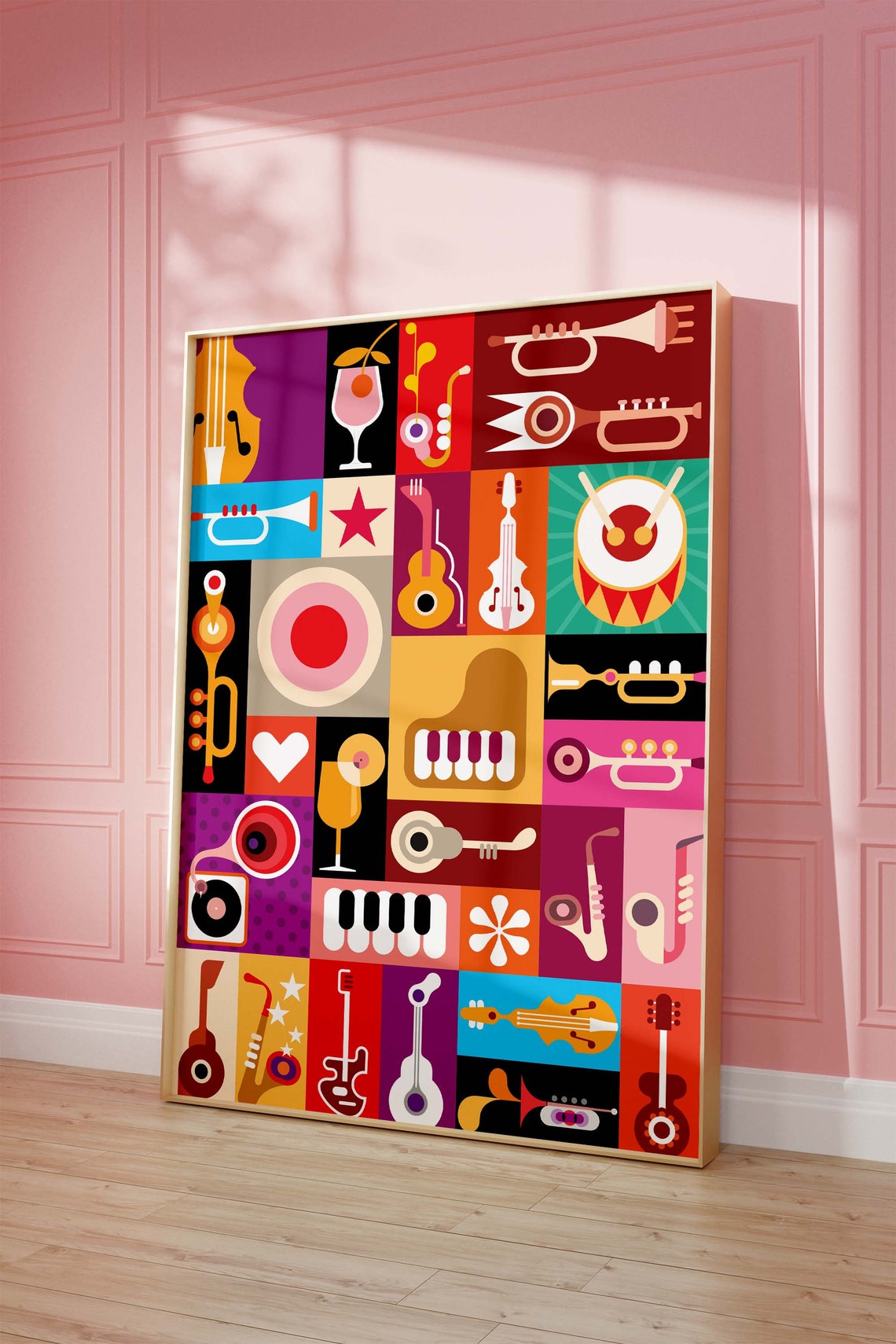 Colorful Pop Art Musical Instruments Collage Poster for Music Rooms