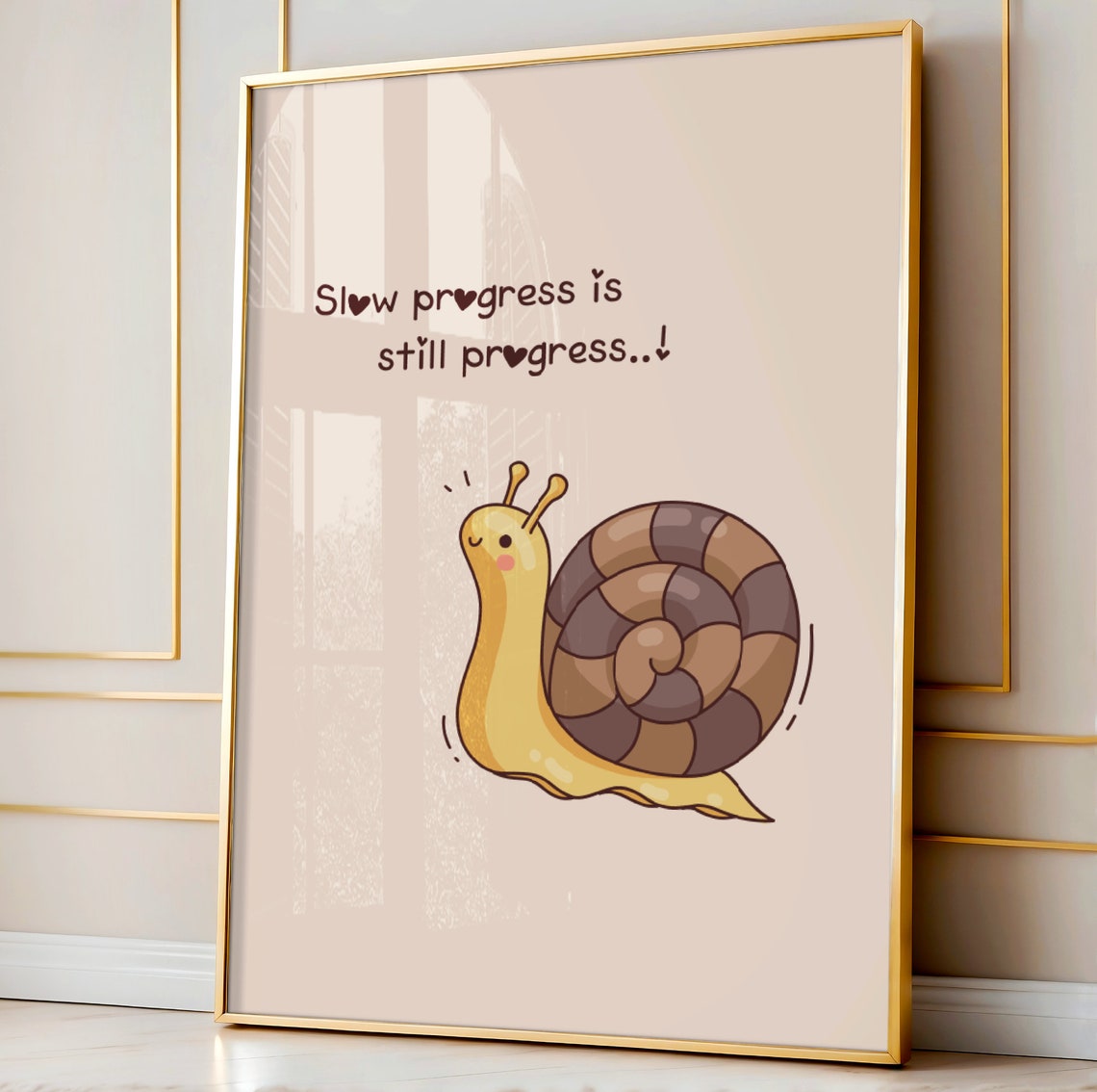 Slow Progress Is Still Progress Poster with Cute Cartoon Snail Art