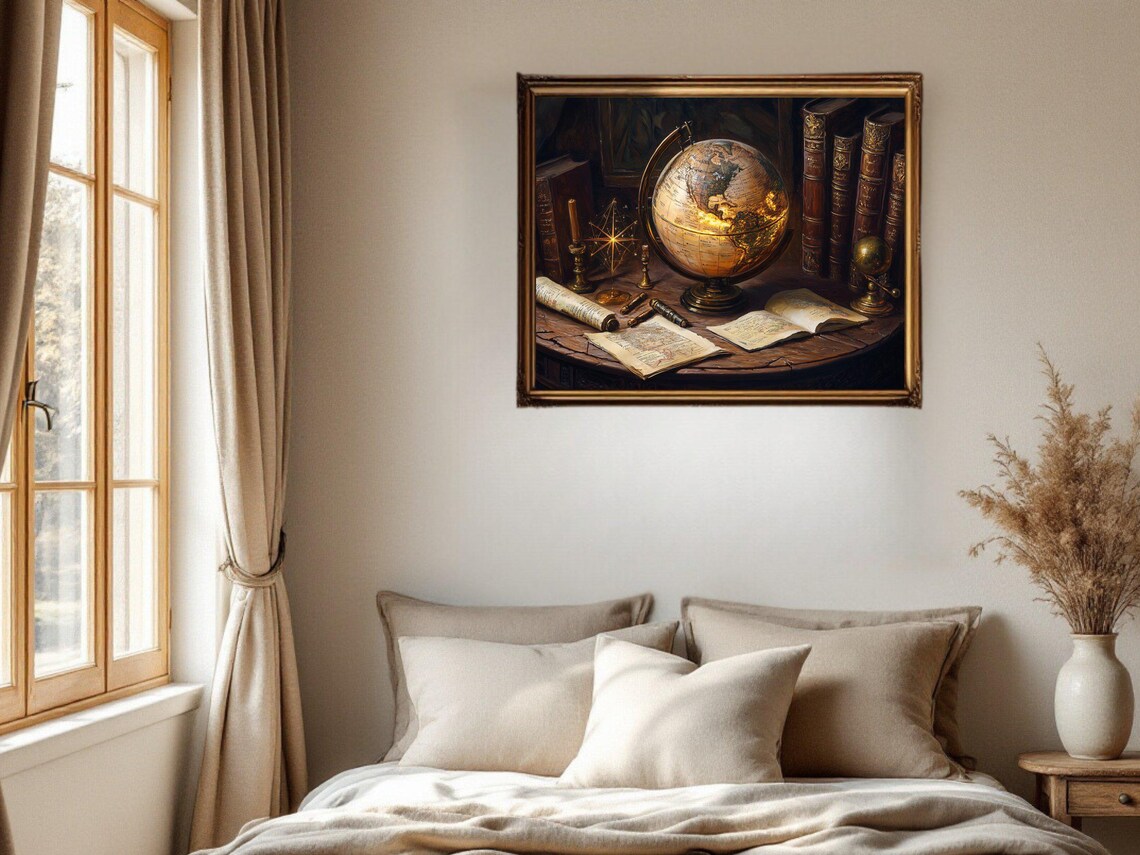Vintage World Map Globe, Antique Style Study Decor - Image 2