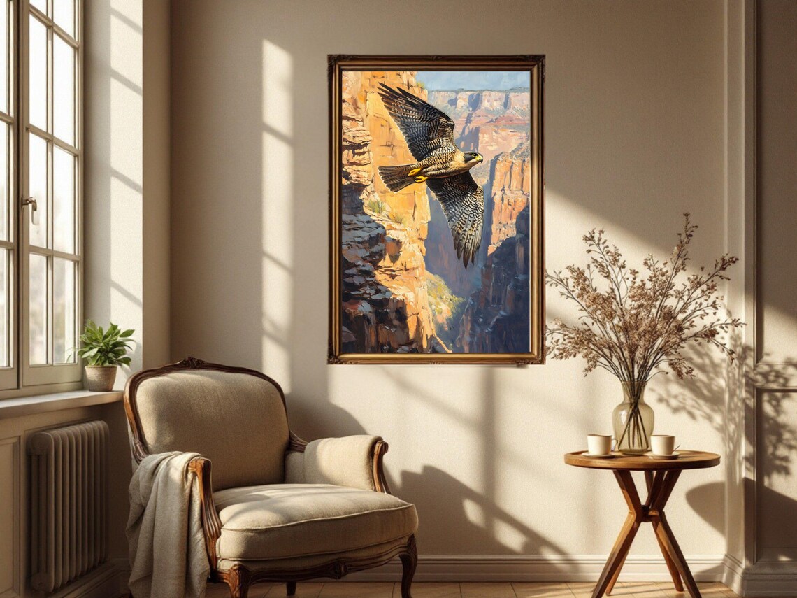 Peregrine Falcon Art Print, Canyon Landscape - Image 2