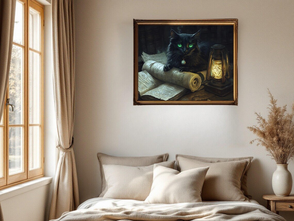 Enchanted Black Cat, Vintage Style Art Print - Image 2