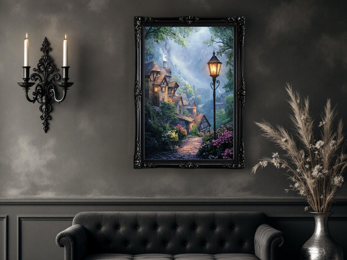 Cozy Mountain Village, Rustic Landscape Art Print - Image 2