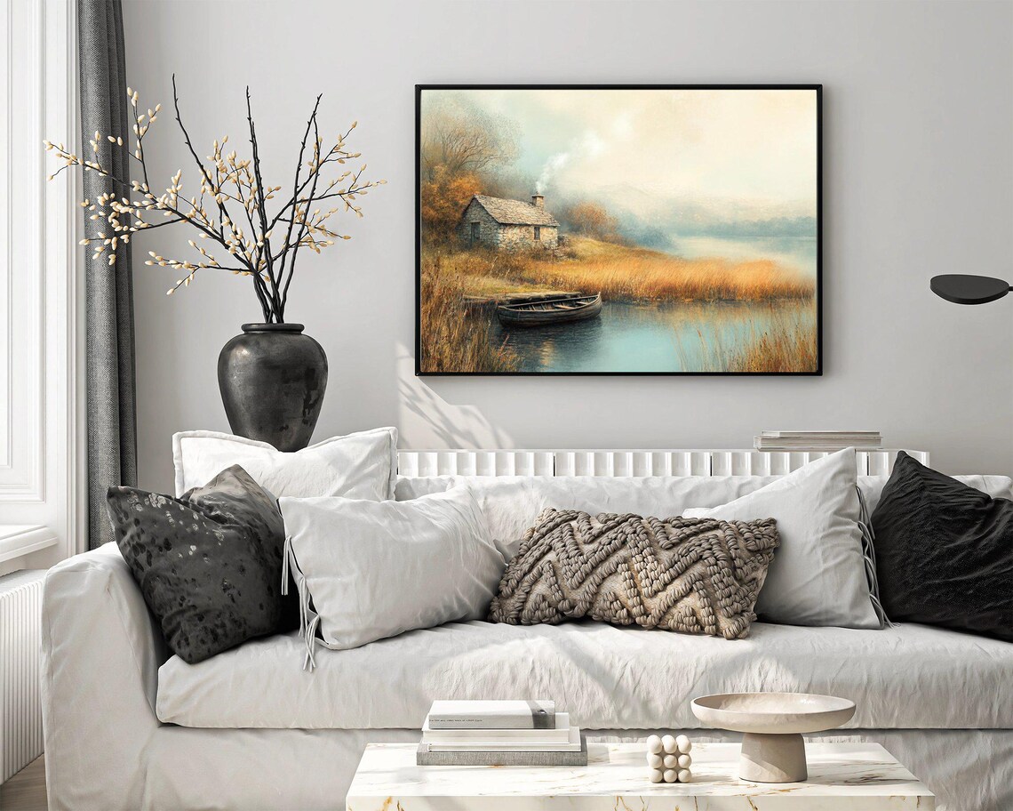 Rustic Cabin Lake Scene, Autumn Landscape Print - Image 3