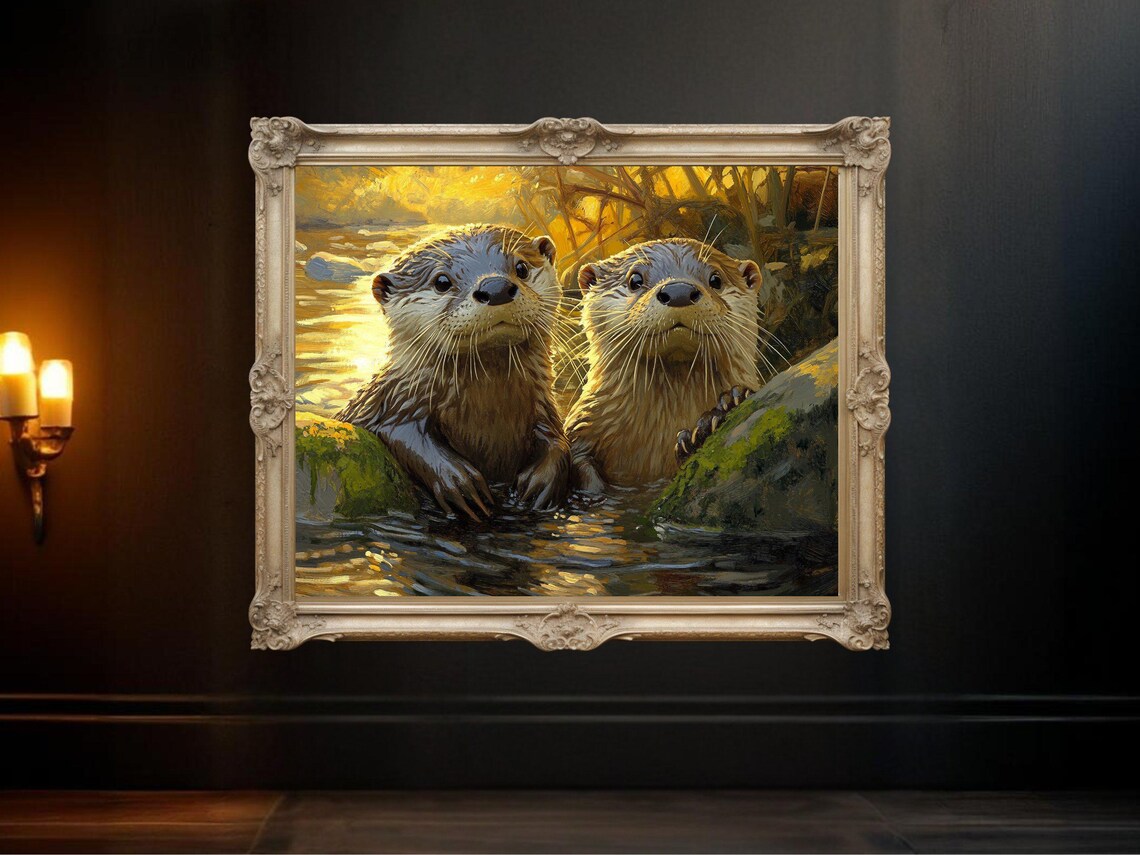 Cute Otters Animal Lovers Gift, Wildlife Art Print